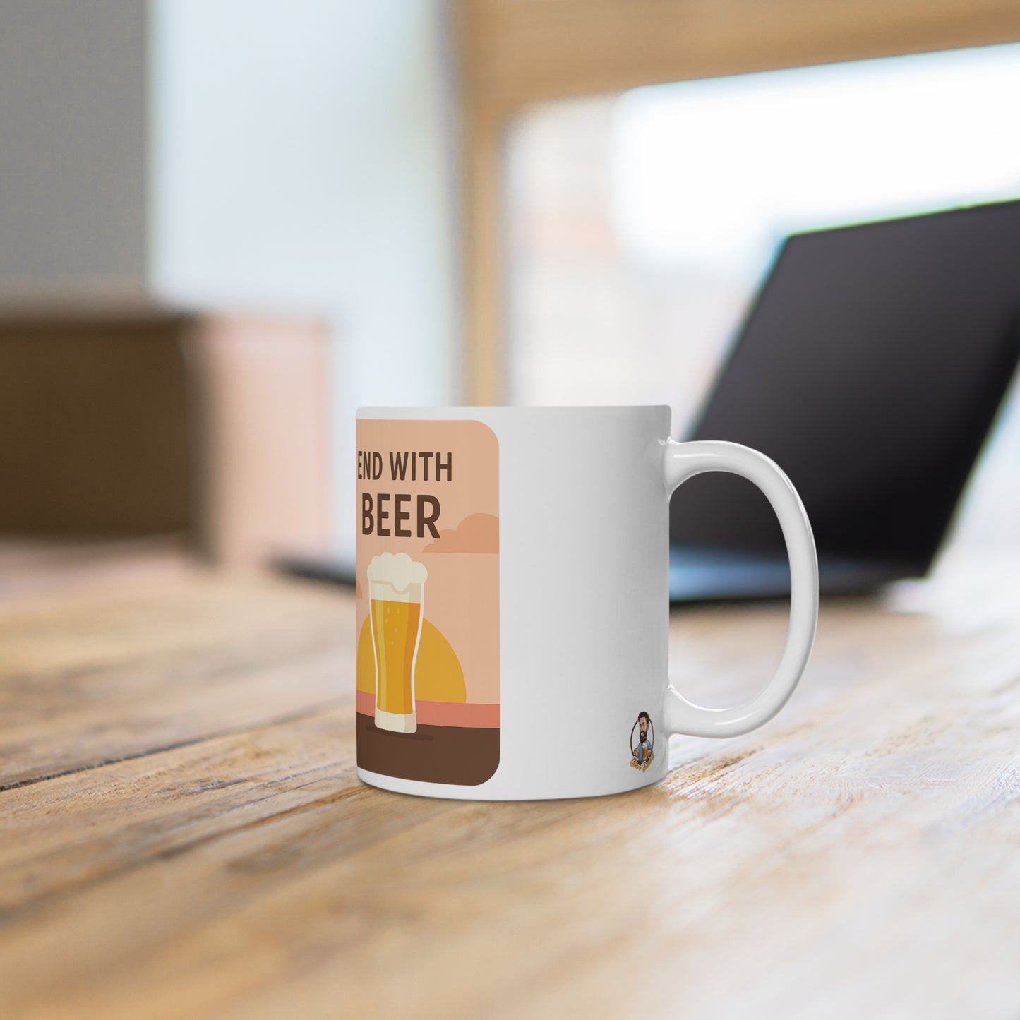 Koffie en Bier Keramische koffietas - "Start with Coffee, end with beer"