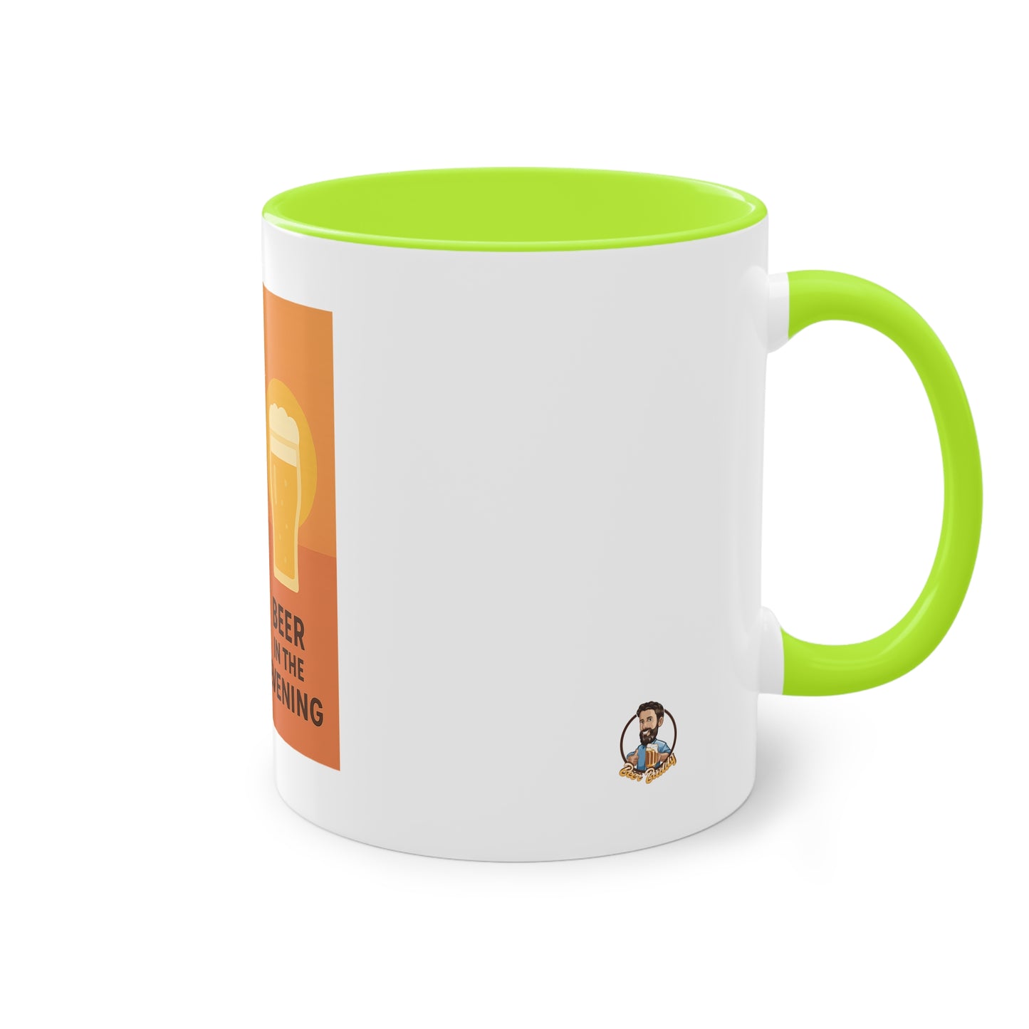 Tweekleurige koffietas: Koffie in de ochtend, bier in de avond.