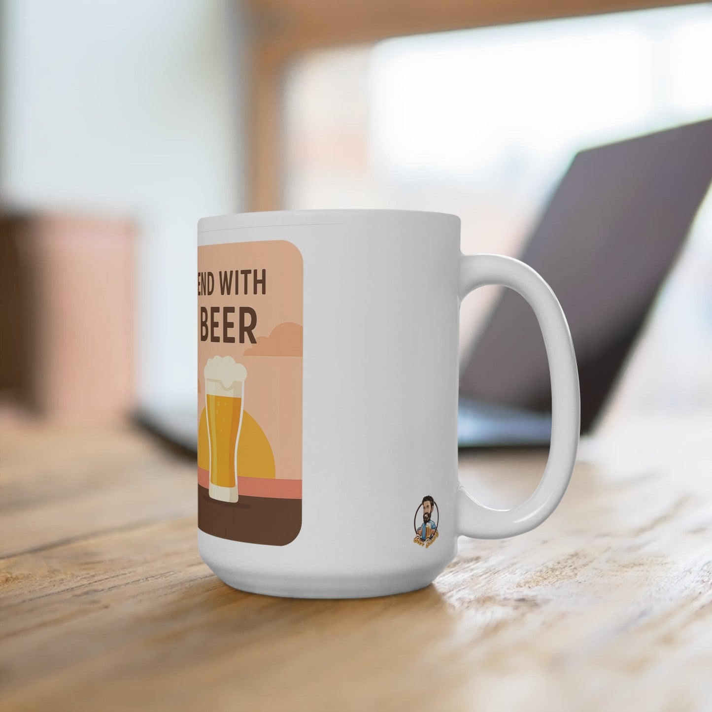 Tasse à café en céramique « Café et bière » - « Commencez par le café, terminez par la bière »