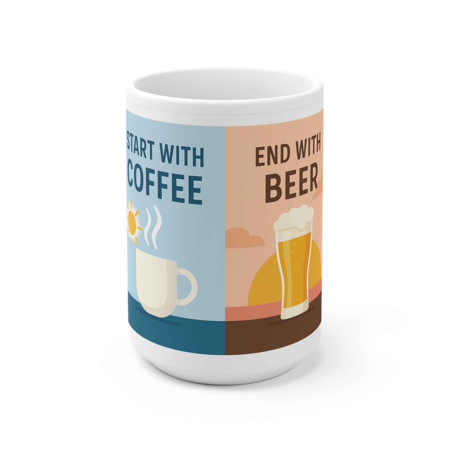 Koffie en Bier Keramische koffietas - "Start with Coffee, end with beer"